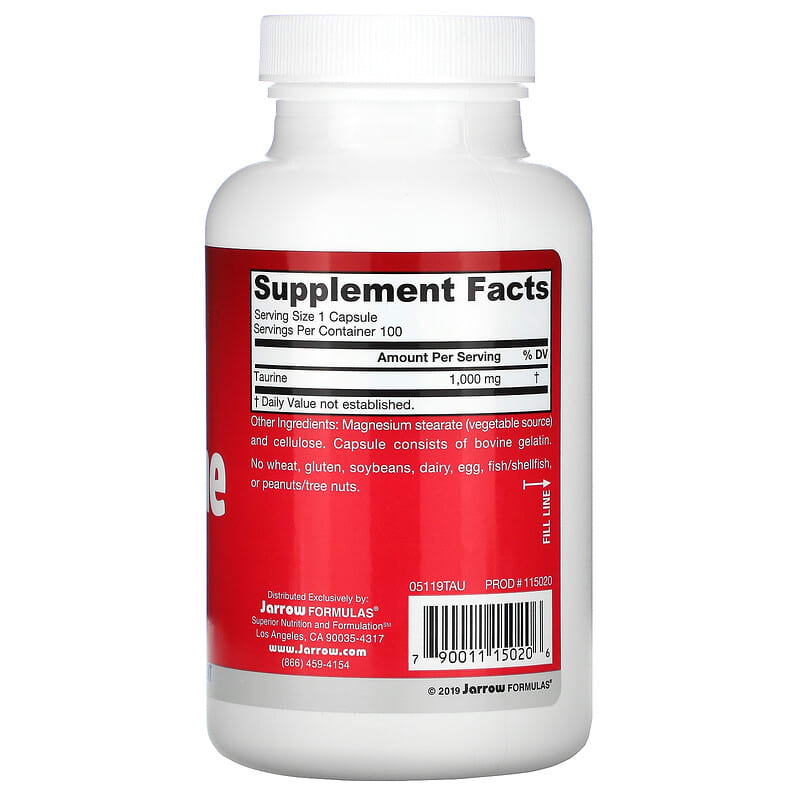 Jarrow Formulas, Taurine, 1000 mg, 100 Capsules 790011150206