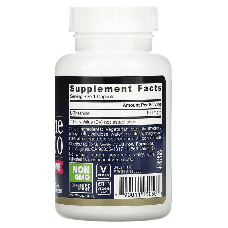 Jarrow Formulas, Theanine 100, 100 mg, 60 Veggie Caps 790011150503