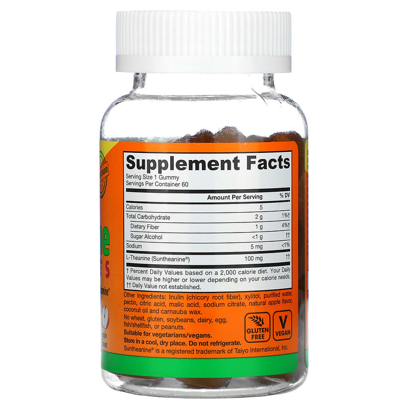 Jarrow Formulas, Theanine Gummies, Sugar Free, Apple Flavor, 100 mg, 60 Gummies 790011320081