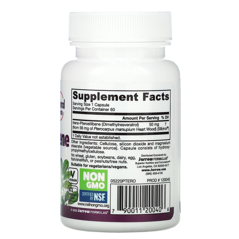 Jarrow Formulas, Trans-Pterostilbene, 50 mg, 60 Veggie Caps 790011200406
