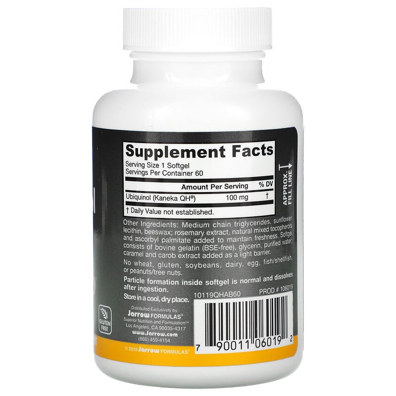 Jarrow Formulas, Ubiquinol, QH-Absorb, 100 mg, 60 Softgels 790011060192