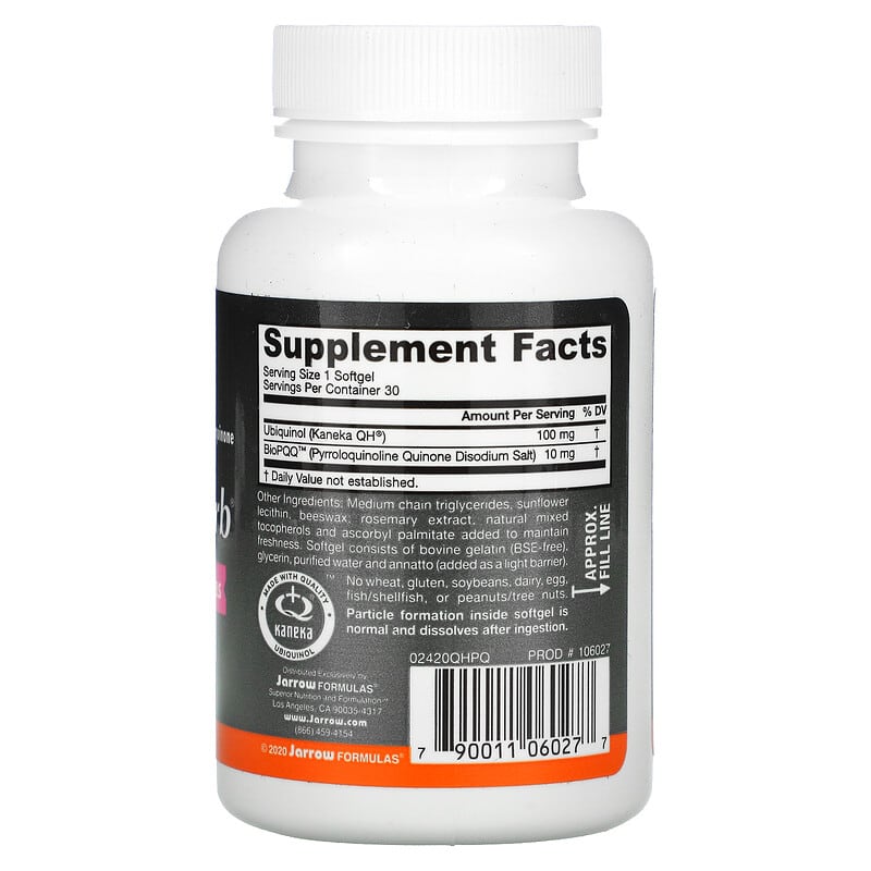 Jarrow Formulas, Ubiquinol, QH-Absorb + PQQ, 30 Softgels 790011060277