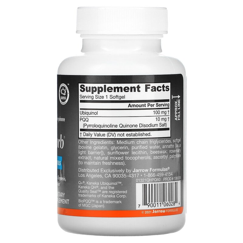 Jarrow Formulas, Ubiquinol, QH-Absorb + PQQ, 60 Softgels 790011060284