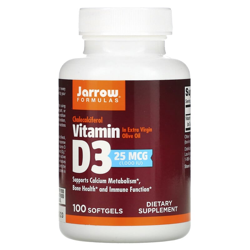 Jarrow Formulas Vitamin D3 Cholecalciferol 25 mcg (1,000 IU) 100 Softgels 790011300038