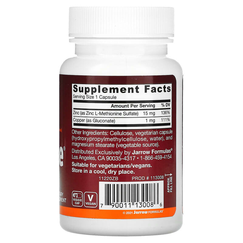 Jarrow Formulas, Zinc Balance, 100 Veggie Caps 790011130086