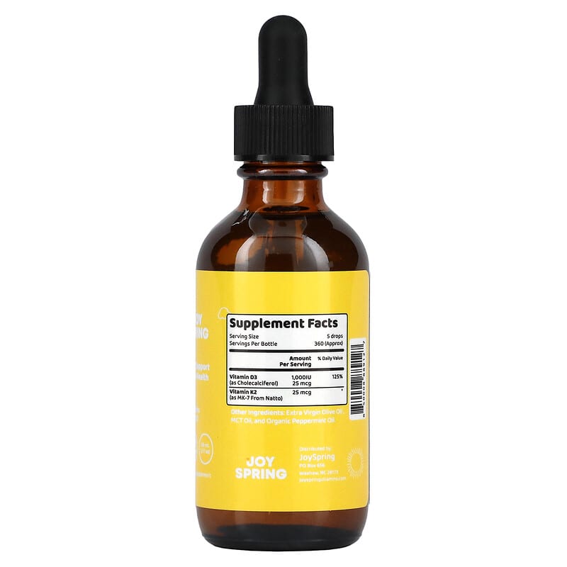 JoySpring, D3 + K2 Drops, Ages 2+, 2 fl oz (60 ml) 850008889127