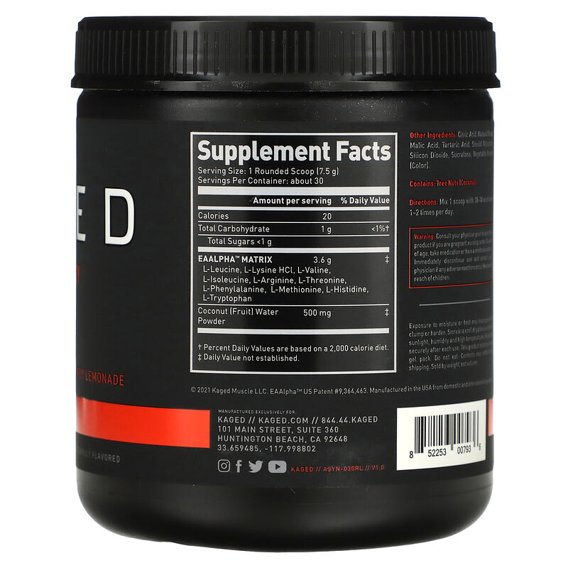 Kaged, Amino Synergy, Raspberry Lemonade, 7.94 oz (225 g) 852253007936
