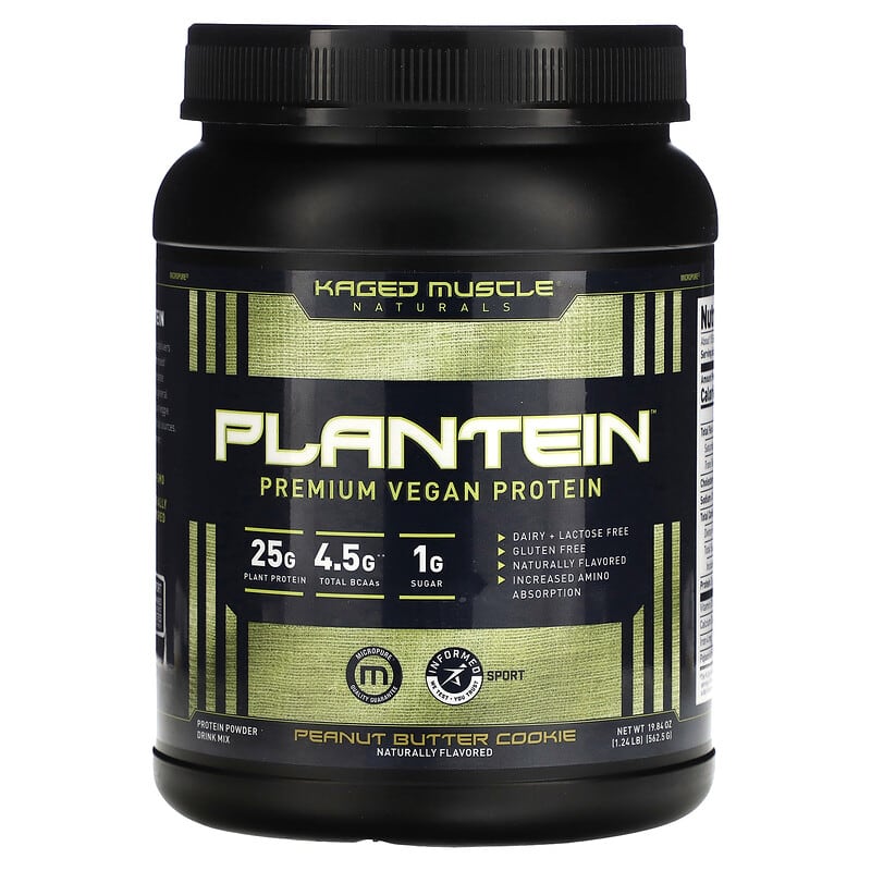 Kaged Naturals Plantein Premium Vegan Protein Powder Drink Mix Peanut Butter Cookie 1.24 lb (562.5 g) 850015107528