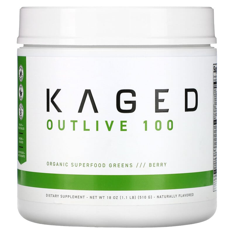 Kaged Outlive 100 Organic Superfood Greens Berry 1.1 lb (510 g) 850015107504