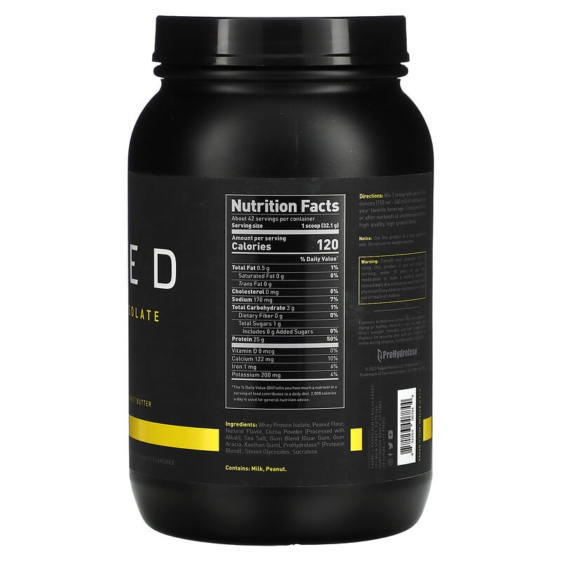 Kaged, Whey Protein Isolate, Chocolate Peanut Butter, 3 lb (1.35 kg) 852253007844