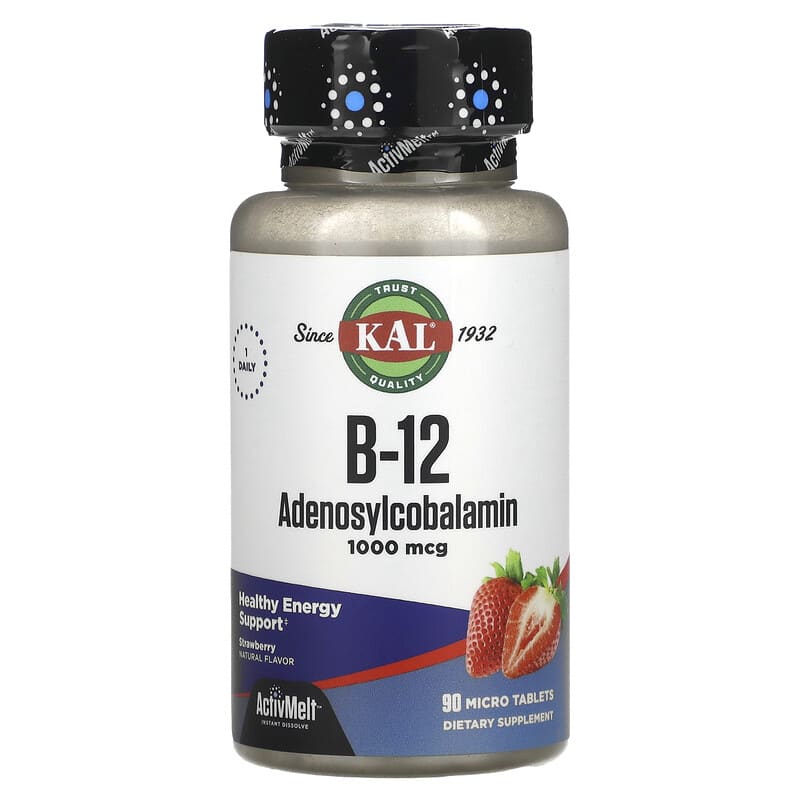 KAL B-12 Adenosylcobalamin Strawberry 1,000 mcg 90 Micro Tablets 21245988823