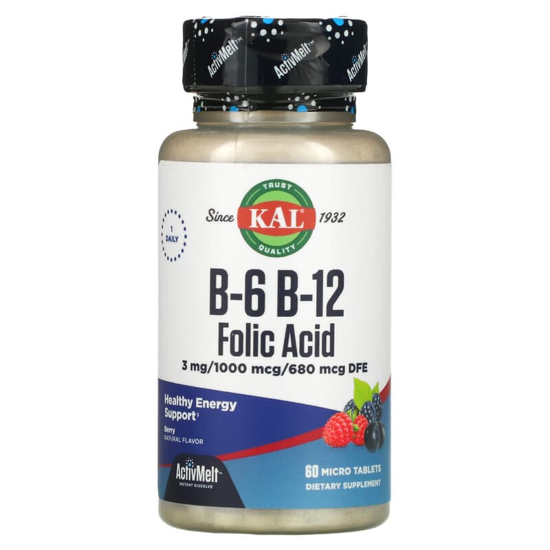 KAL B-6 B-12 Folic Acid Berry 60 Micro Tablets 21245651857