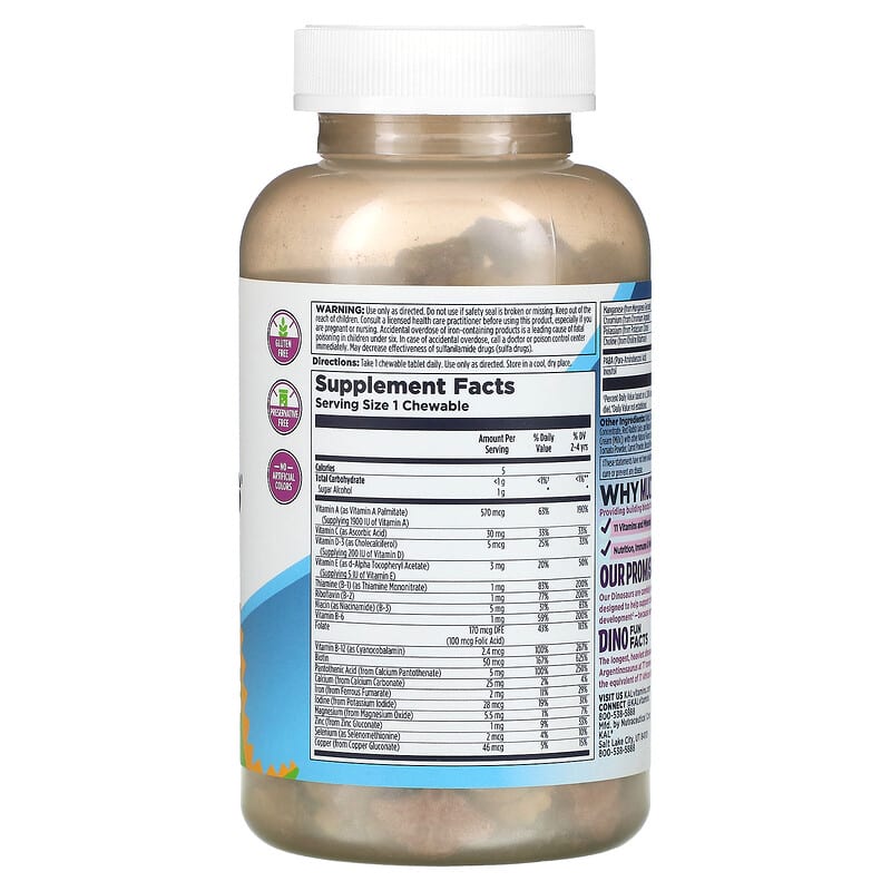 KAL, Dinosaurs, MultiSaurus, Berry, Grape & Orange, 180 Chewables 21245134633