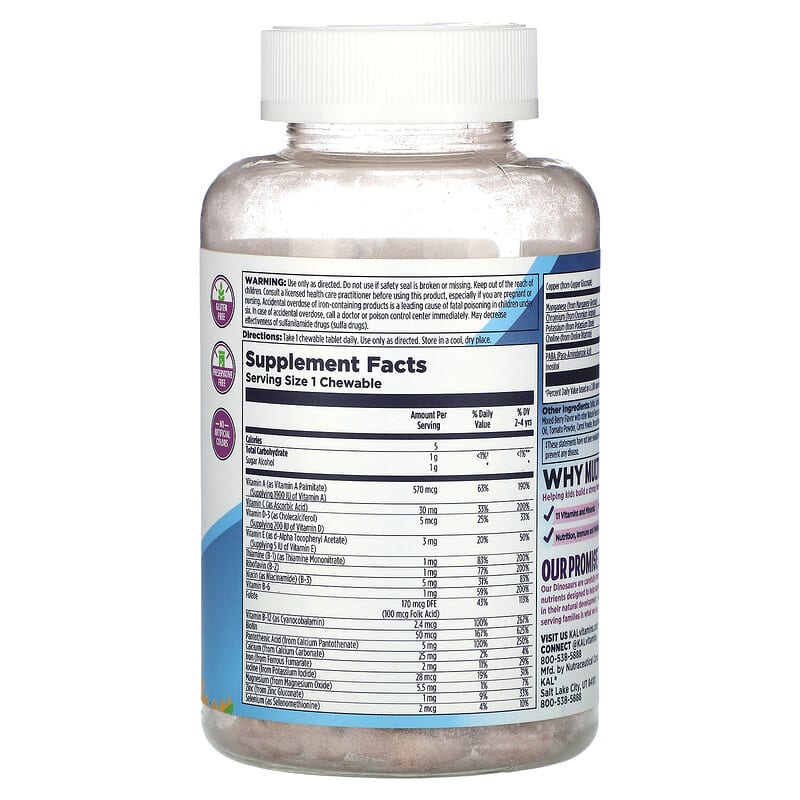 KAL, Dinosaurs, MultiSaurus, Mixed Berry, 90 Chewables 21245602125