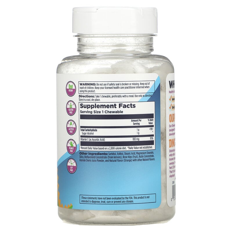 KAL, Dinosaurs, Vitamin C-Rex, Orange, 100 Chewables 21245564102