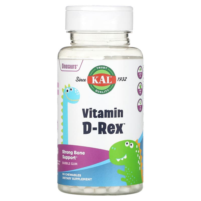 KAL Dinosaurs Vitamin D-Rex Bubble Gum 90 Chewables 21245462026