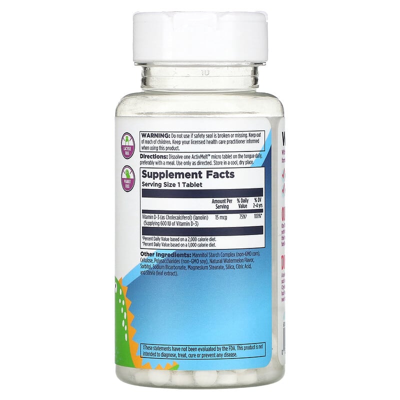 KAL, Dinosaurs, Vitamin D-Rex, Watermelon, 120 Micro Tablets 21245607205