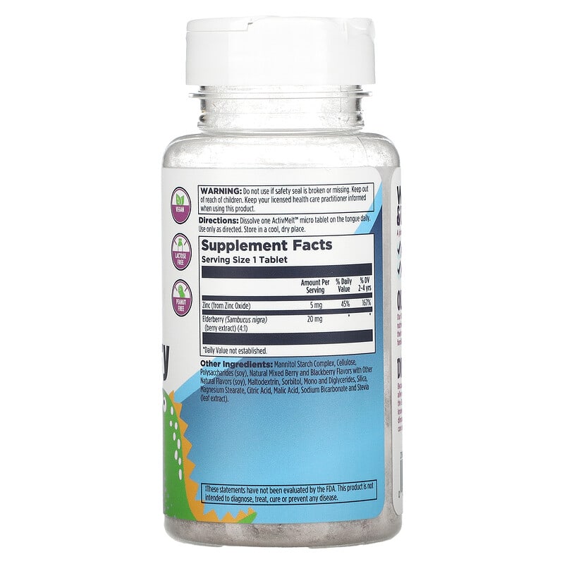 KAL, Dinosaurs, Zinc Elderberry, Mixed Berry, 90 Micro Tablets 21245552239