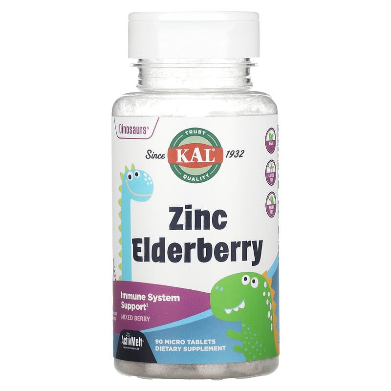 KAL Dinosaurs Zinc Elderberry Mixed Berry 90 Micro Tablets 21245552239