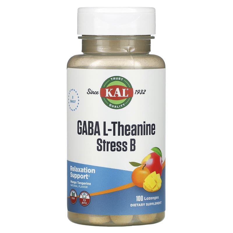 KAL GABA L-Theanine Stress B Mango Tangerine 100 Lozenges 21245276913