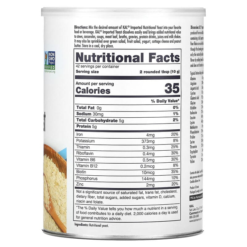 KAL, Imported Nutritional Yeast Flakes, 14.8 oz (420 g) 21245382867