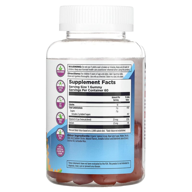 KAL, Kids Vitamin D-Rex Gummies, Peach, Mango & Strawberry, 60 Gummies 21245581338