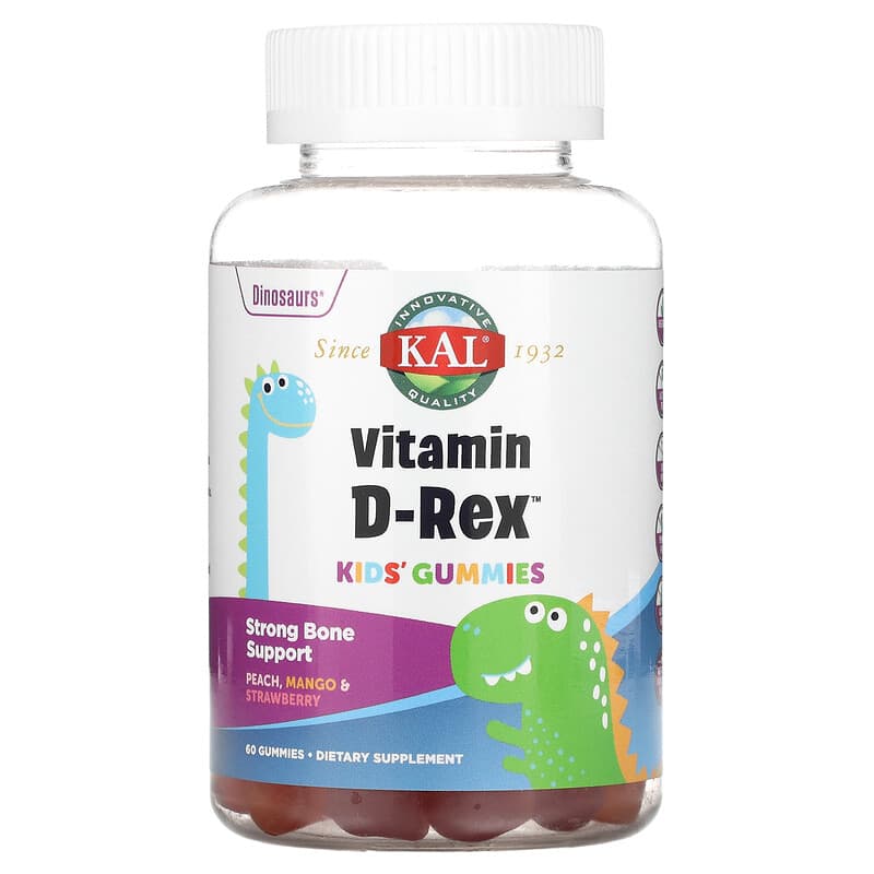 KAL Kids Vitamin D-Rex Gummies Peach Mango & Strawberry 60 Gummies 21245581338