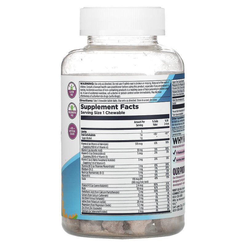 KAL, MultiSaurus, Berry, Grape & Orange, 90 Chewables 21245134626