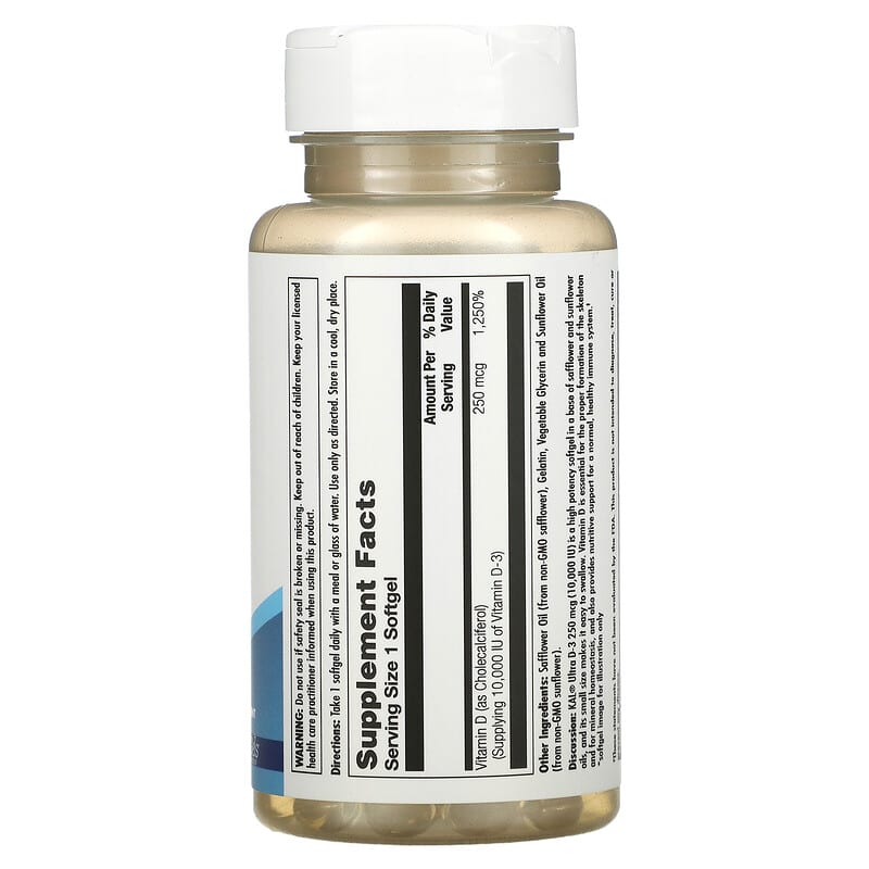 KAL, Ultra D-3, 250 mcg (10,000 IU), 90 Softgels 21245782872