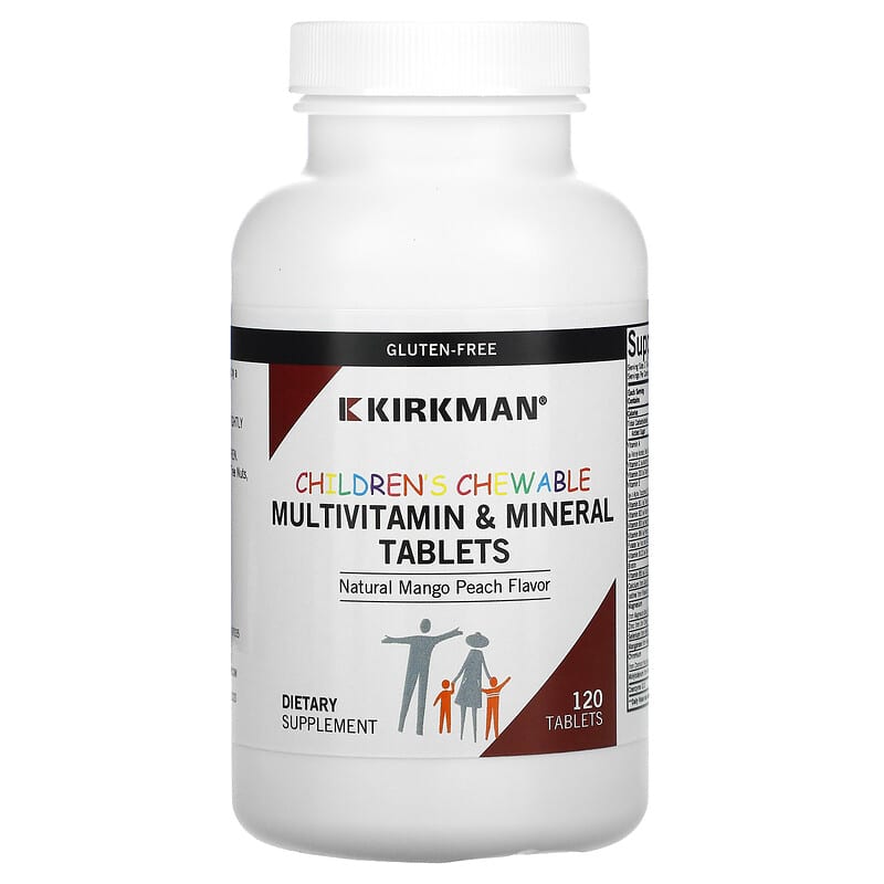 Kirkman Labs Children's Chewable Multivitamin & Mineral Tablets Natural Mango Peach 120 Tablets 812325020959