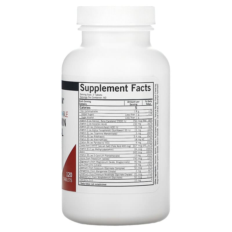 Kirkman Labs, Children's Chewable Multivitamin & Mineral with 5-MTHF, 120 Tablets 812325024643