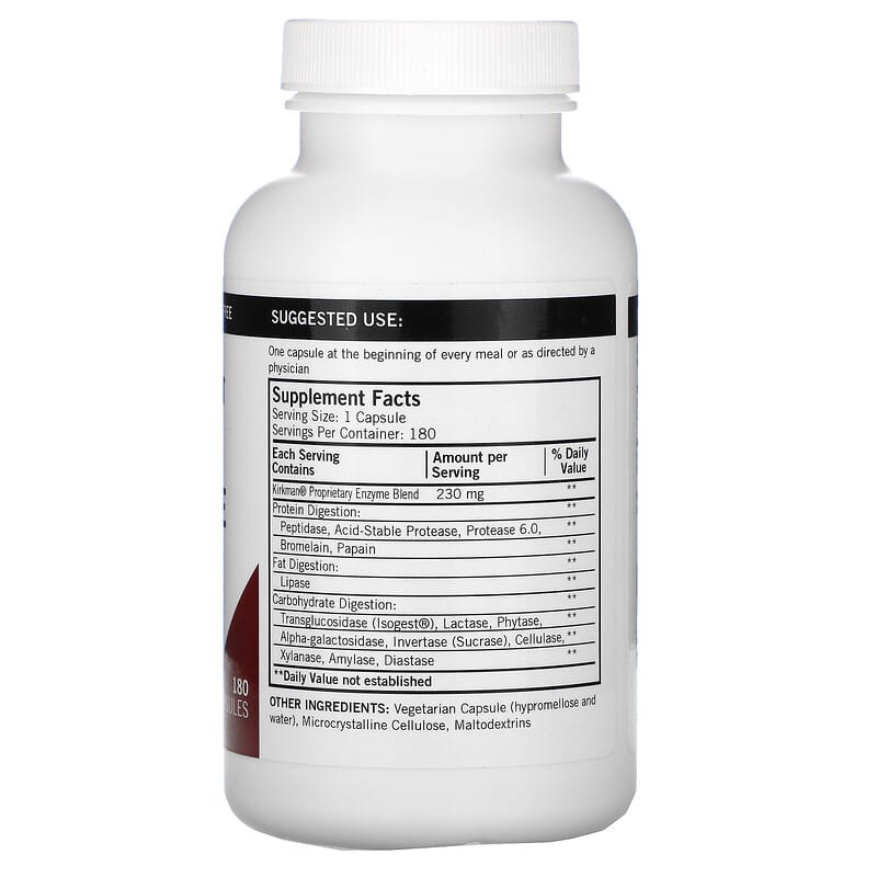 Kirkman Labs, Enzyme Complete DPP-IV With ISOGEST, 180 Capsules 812325025060