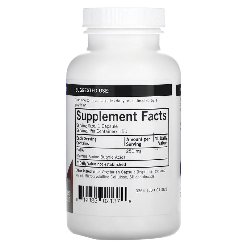 Kirkman Labs, GABA, 250 mg, 150 Capsules 812325021376