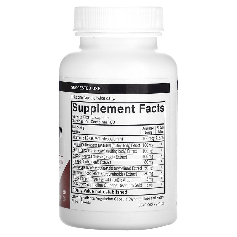 Kirkman Labs, Mushroom, Mental Clarity & Focus, 60 Capsules 812325028498