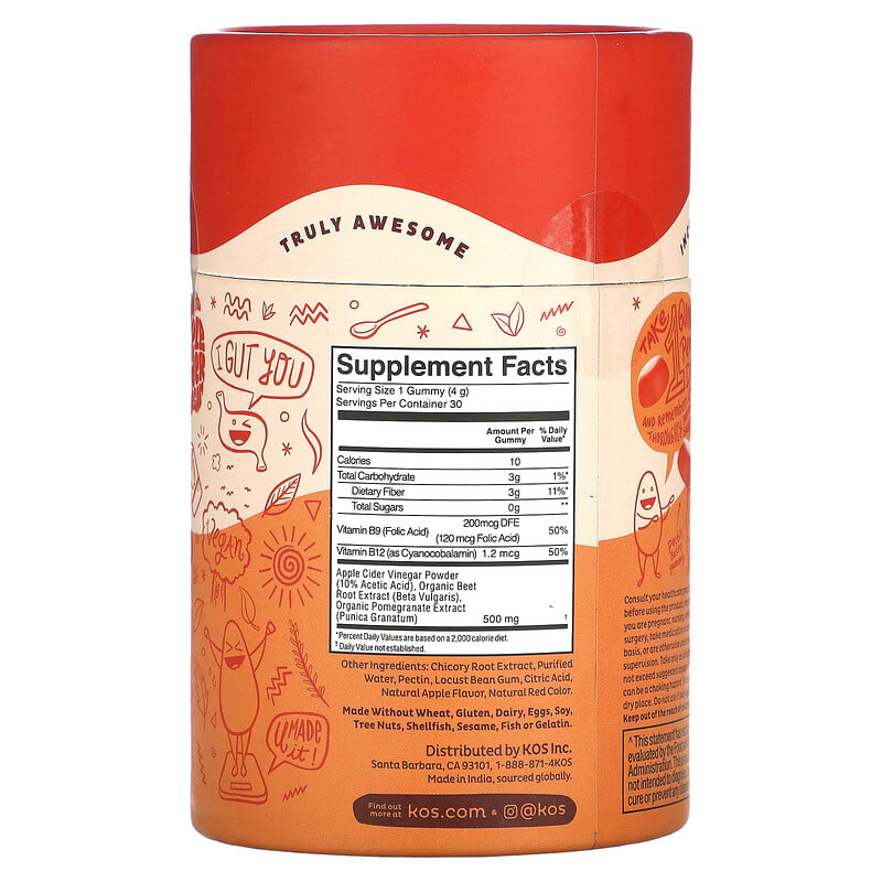 KOS, The Apple Of My Gut, Gut Health Gummies, Red Apple, 30 Gummies 850015510359