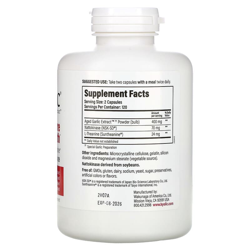 Kyolic, Aged Garlic Extract, Blood Pressure Health, Formula 109, 240 Capsules 23542109437