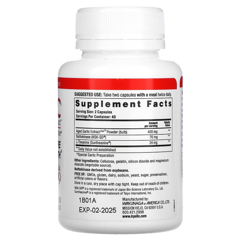 Kyolic, Aged Garlic Extract, Blood Pressure Health, Formula 109, 80 Capsules 23542109413