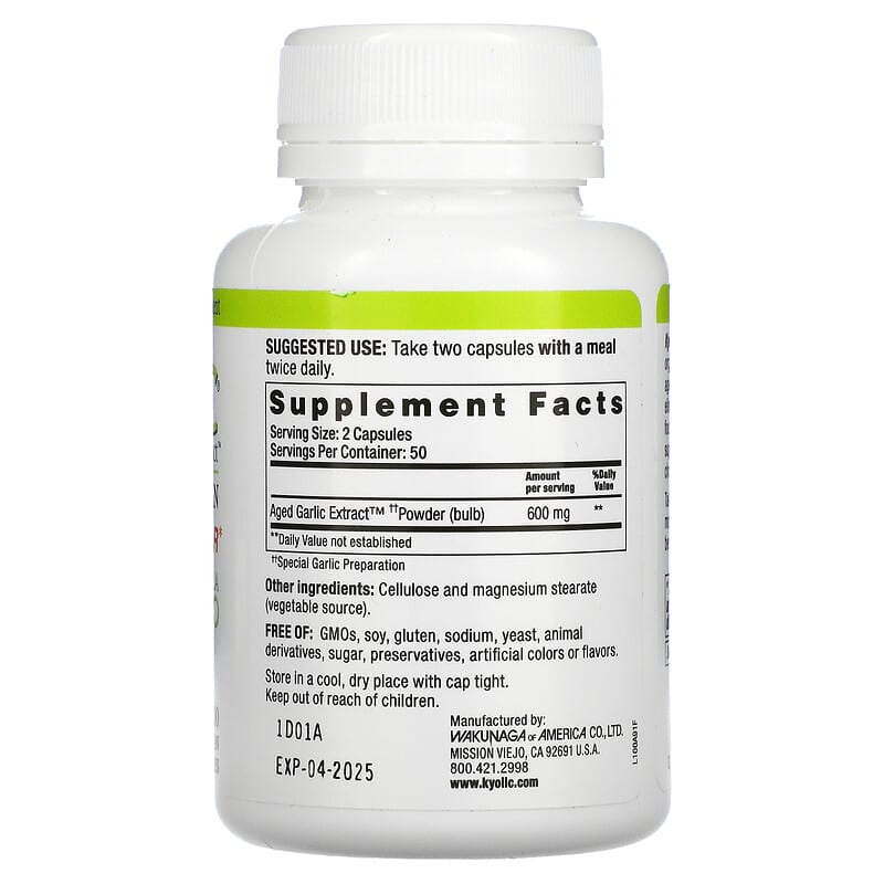 Kyolic, Aged Garlic Extract, Cardiovascular, Formula 100, 100 Vegetarian Capsules 23542100915