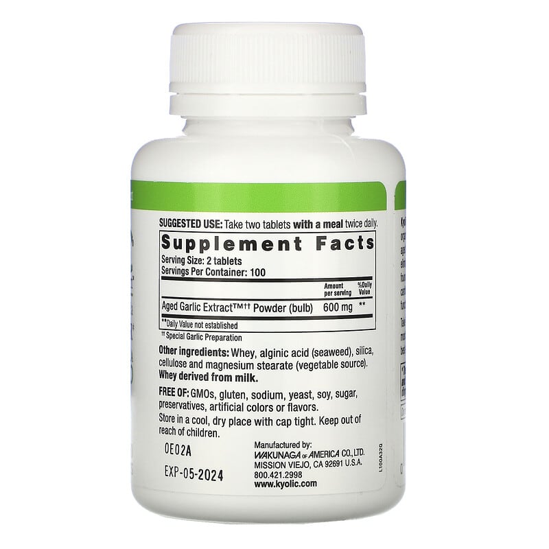 Kyolic, Aged Garlic Extract, Cardiovascular, Formula 100, 200 Tablets 23542100328