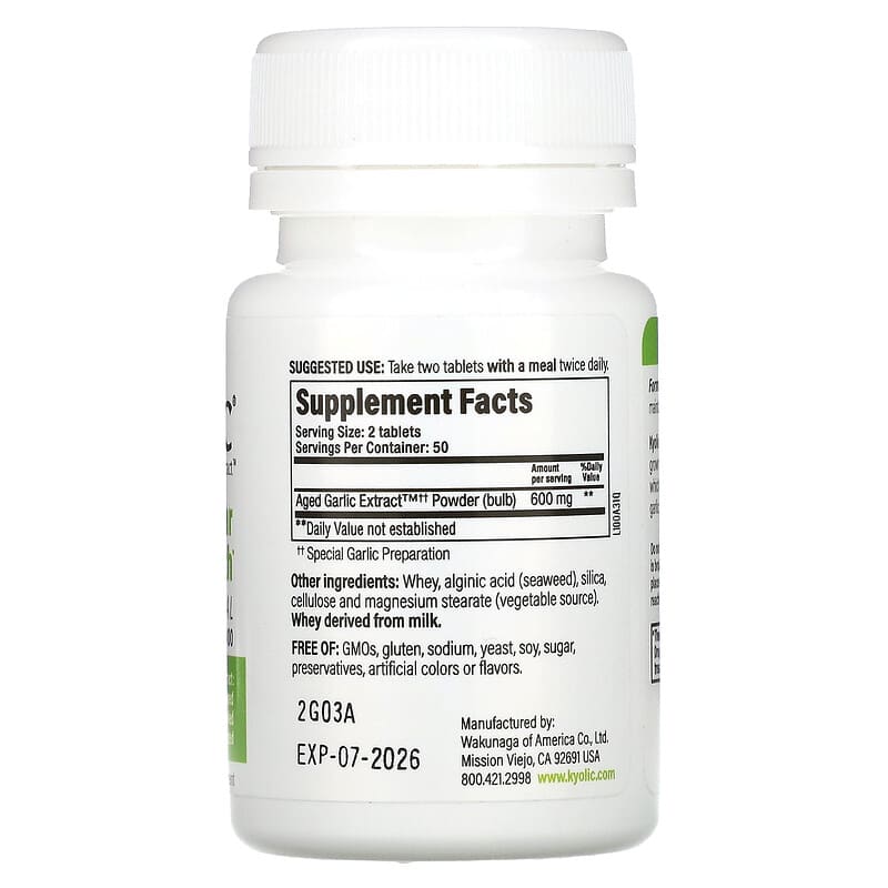 Kyolic, Aged Garlic Extract, Cardiovascular Health, Original, Formula 100, 100 Tablets 23542100311