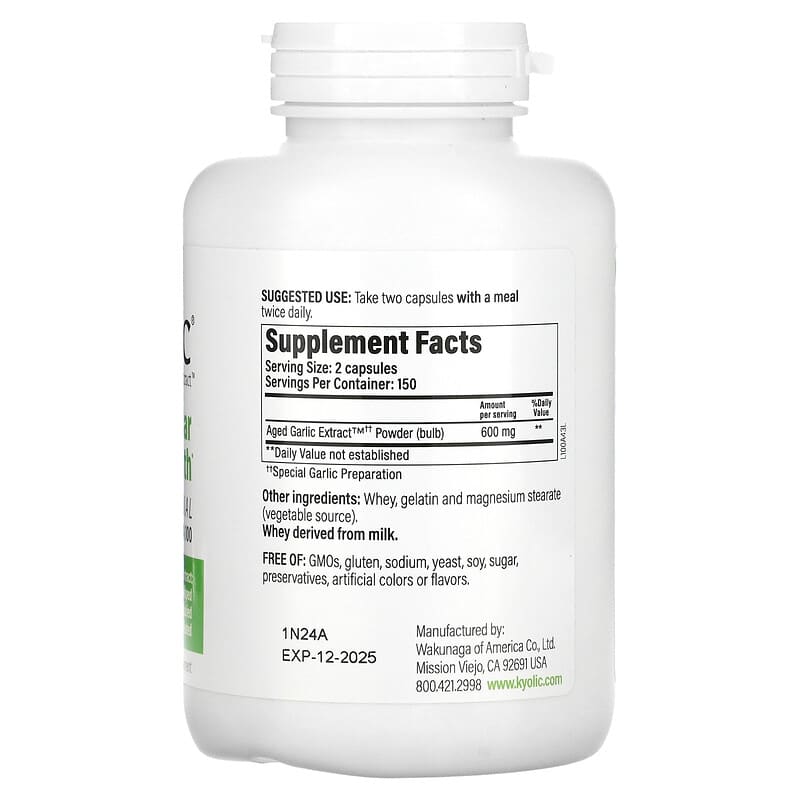 Kyolic, Aged Garlic Extract, Cardiovascular Health, Original Formula 100, 300 Capsules 23542100434