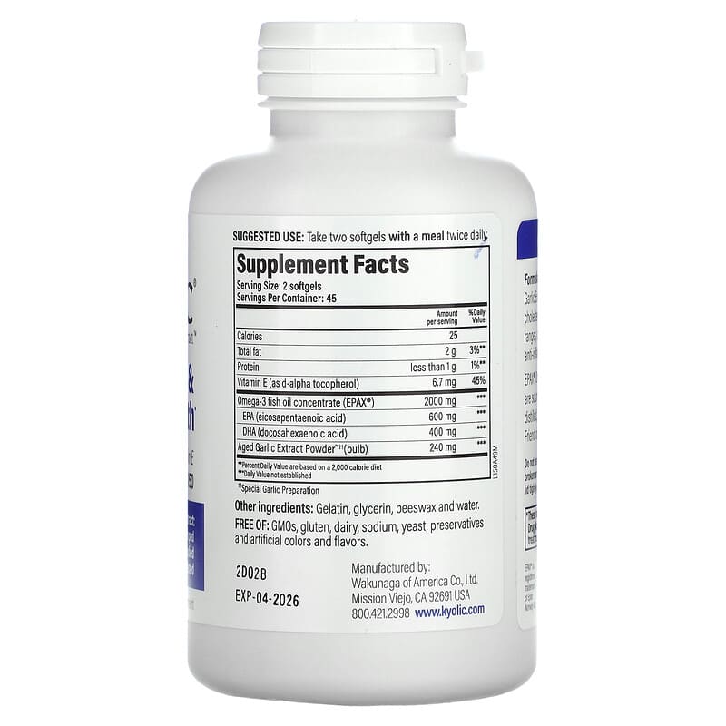 Kyolic, Aged Garlic Extract, Cholesterol & Circulation Health, 90 Softgels 23542150491