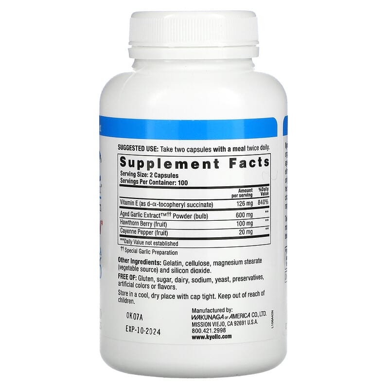 Kyolic, Aged Garlic Extract, Circulation, Formula 106, 200 Capsules 23542106429