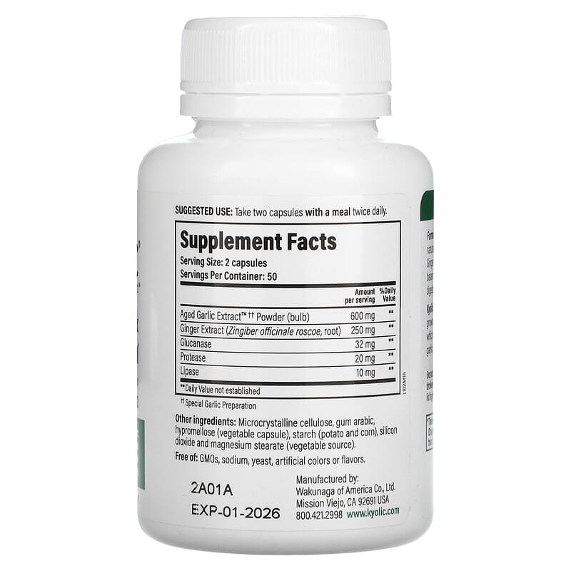 Kyolic, Aged Garlic Extract, Cleanse & Digestion Formula 102, 100 Veggie Capsules 23542102414