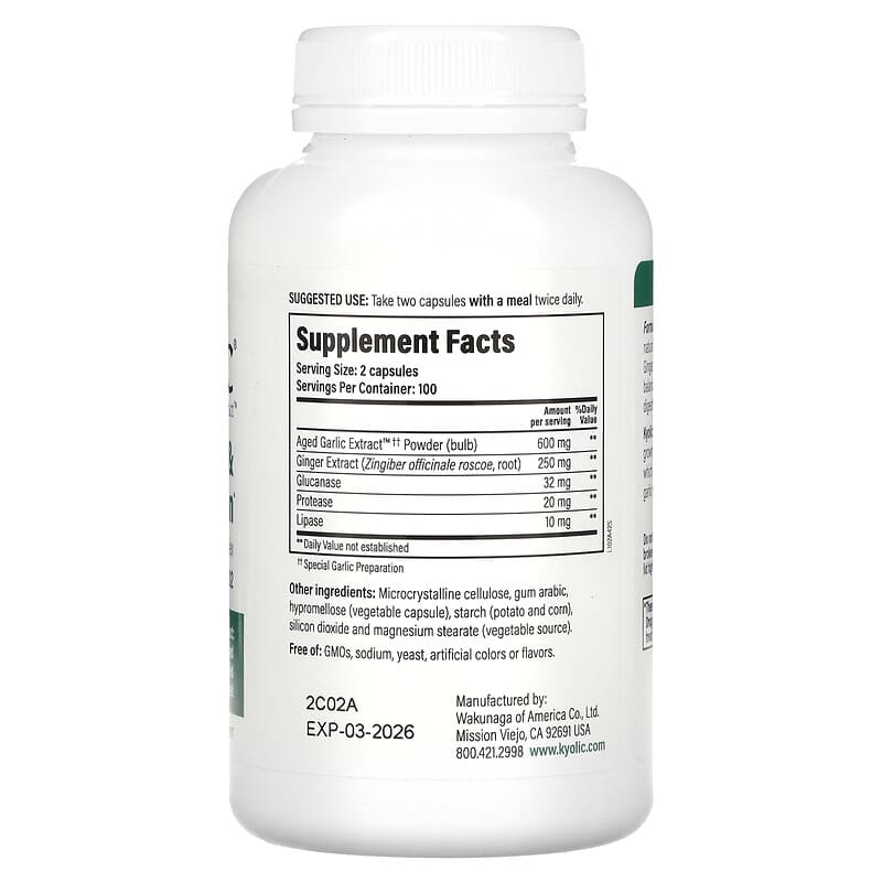 Kyolic, Aged Garlic Extract, Cleanse & Digestion, Formula 102, 200 Veggie Capsules 23542102421