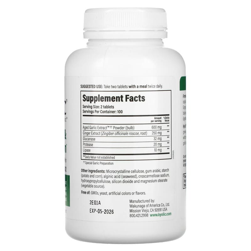 Kyolic, Aged Garlic Extract, Cleanse & Digestion, Formula 102, 200 Veggie Tablets 23542102322
