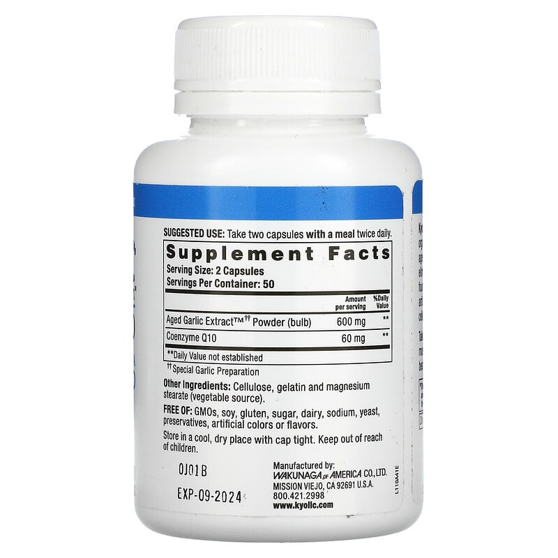 Kyolic, Aged Garlic Extract, CoQ10, Formula 110, 100 Capsules 23542110419