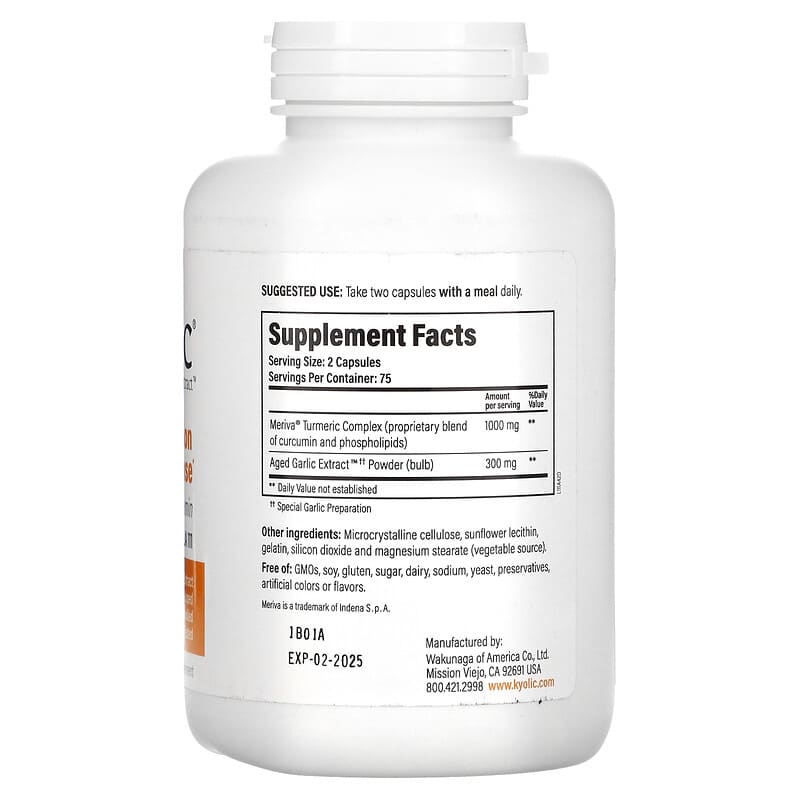 Kyolic, Aged Garlic Extract, Curcumin, 150 Capsules 23542111423