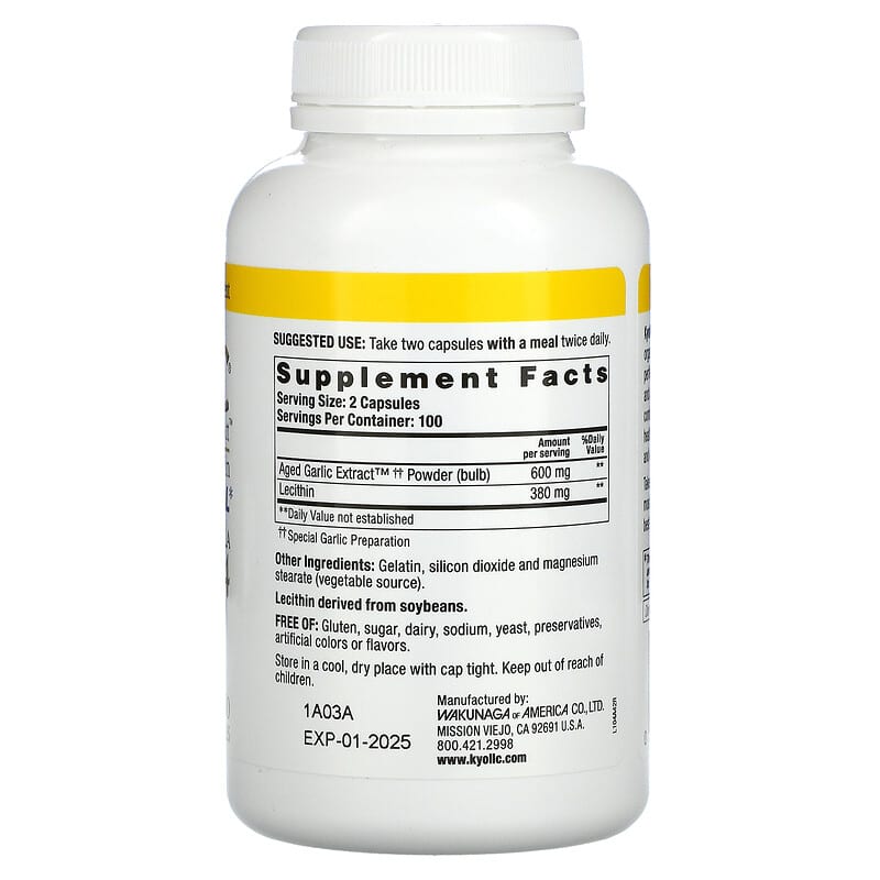 Kyolic, Aged Garlic Extract, Formula 104, 200 Capsules 23542104425