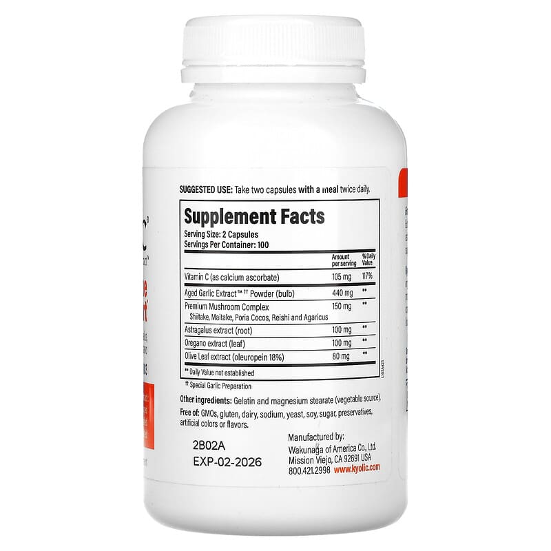 Kyolic, Aged Garlic Extract, Immune, Formula 103, 200 Capsules 23542103428